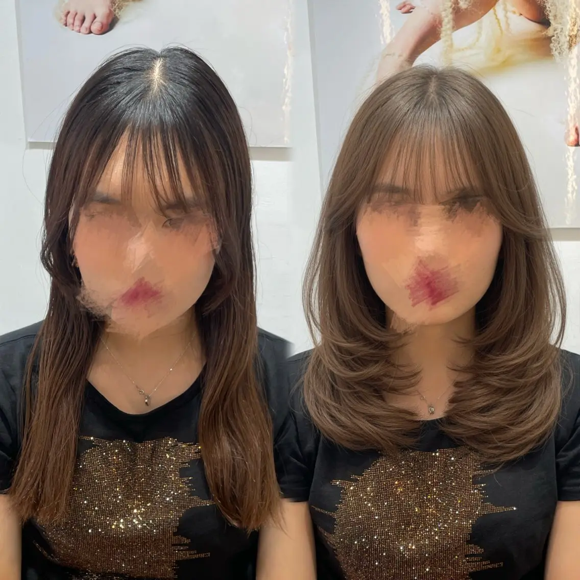 ミディアム カット パーマ トリートメント 骨格補正レイヤー /Wカラー🌸さくらのヘアスタイル