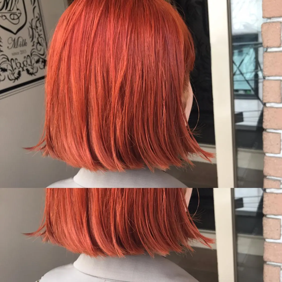 ショート カラー ダブルカラー オレンジ サロンドミルク 原宿のヘアスタイル