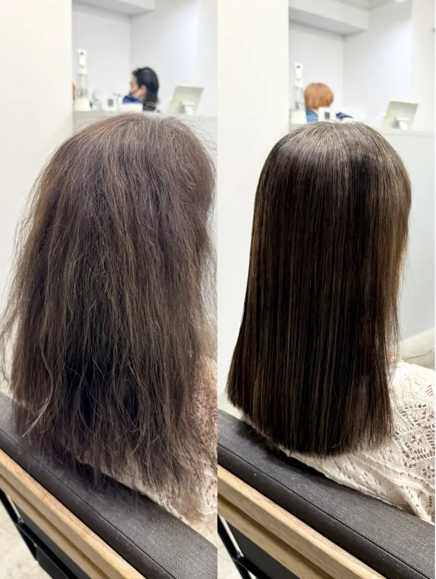 セミロング カラー パーマ セミロングパーマ 髪質改善 縮毛矯正 ストレートパーマ ヘアカラー 縮毛矯正 トリートメント 生艶髪＆レイヤー🔔 渋谷お薦めNo.1✨のヘアスタイル