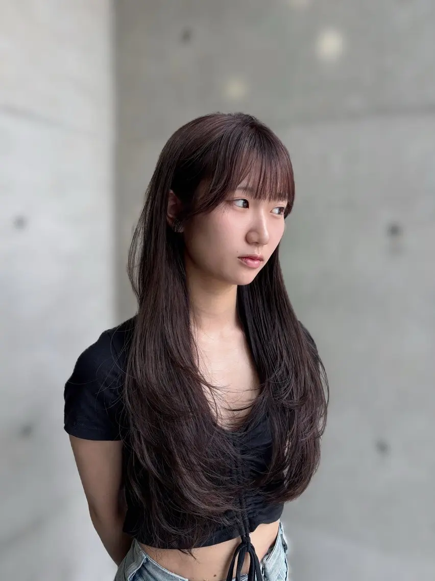 ロング レイヤーカット カット ヘアカラー トリートメント 韓国ヘア🤍 慎之介のヘアスタイル
