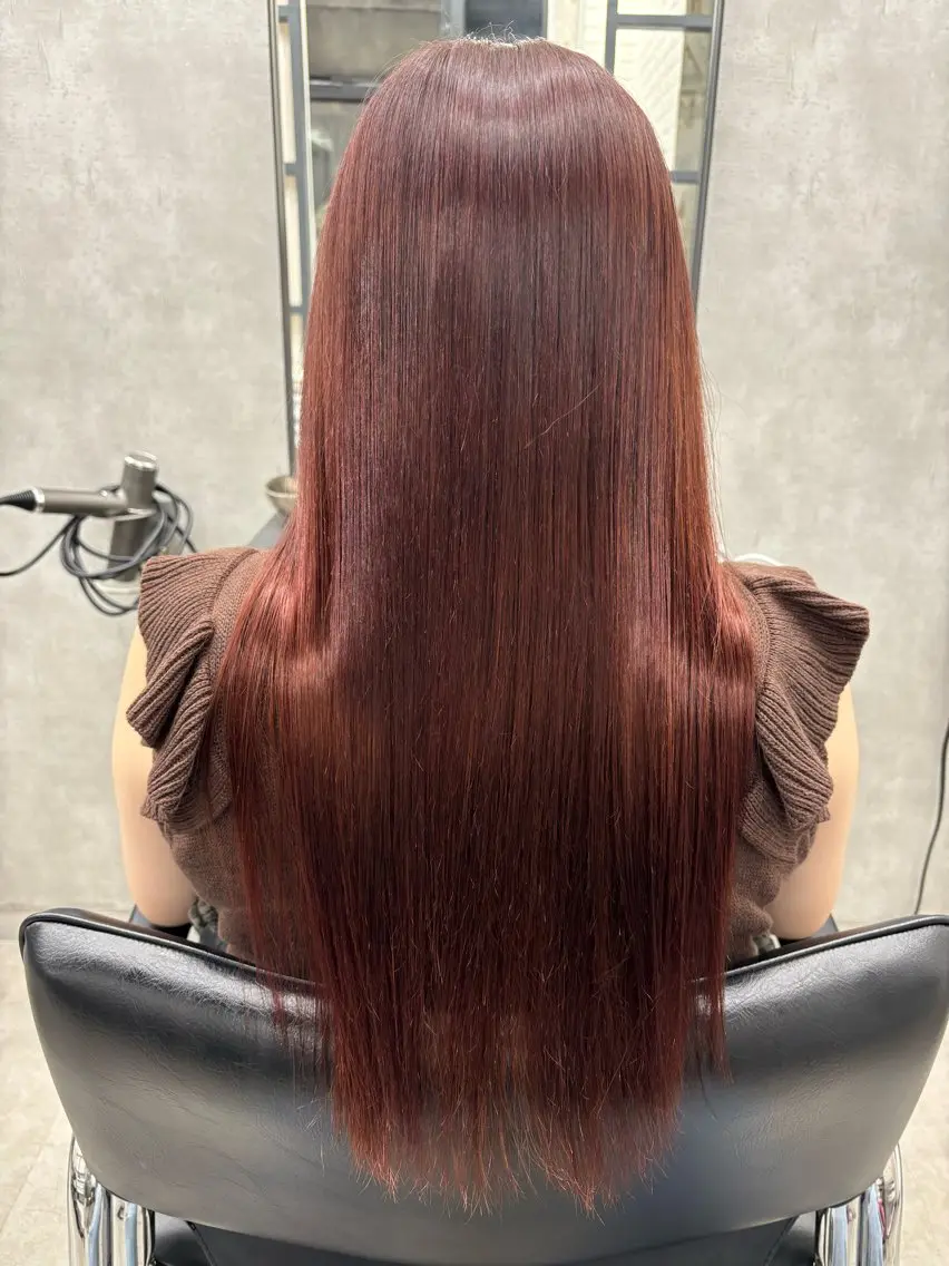 ロング カラー ブリーチ ブラウンカラー ブリーチなしカラー ピンクカラー ピンクブラウン ヘアカラー トリートメント すぐ巻ける縮毛矯正 🍀勝倉　麗のヘアスタイル
