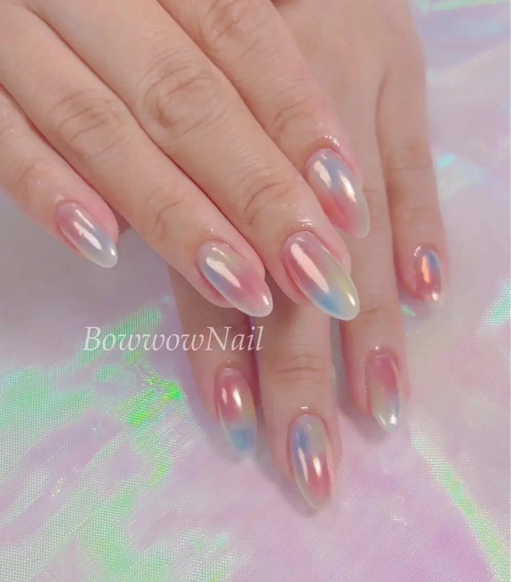 ネイル オーロラネイル チークネイル 韓国ネイル ミラーネイル シンプルネイル Bow wow Nail さや🧸のネイルデザイン