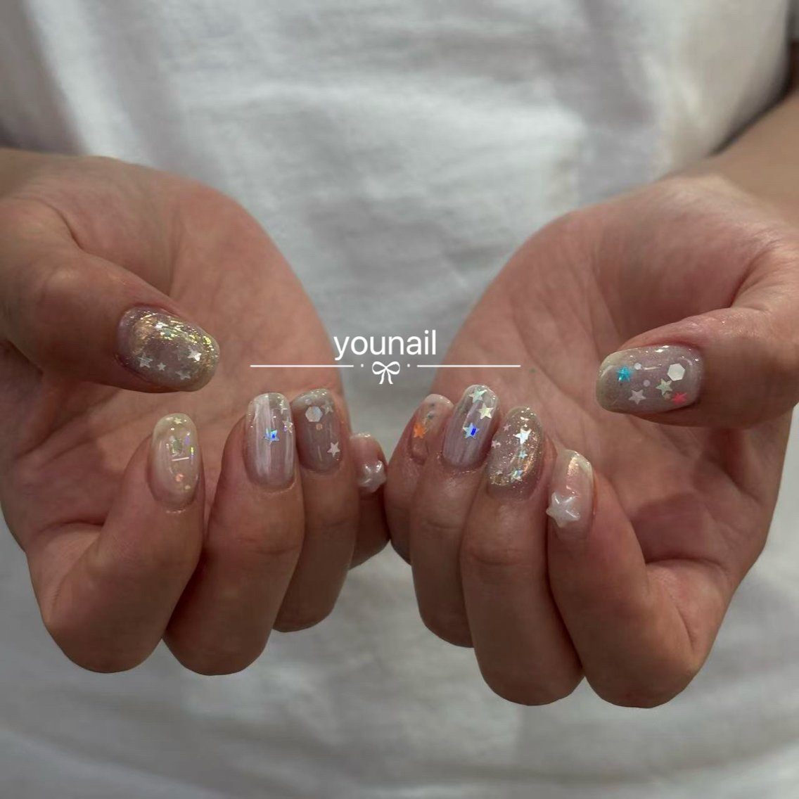 ネイル ミラーネイル 持ち込み ニュアンスネイル オフィスネイル ショートネイル ハンドネイル younail荻窪 （練習モデル）のネイルデザイン