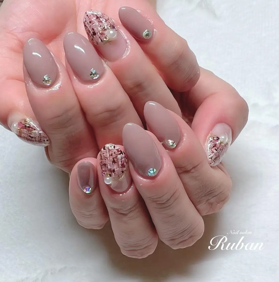 ネイル 入学式 卒業式 春ネイル ツイードネイル Nail salon Rubanのネイルデザイン