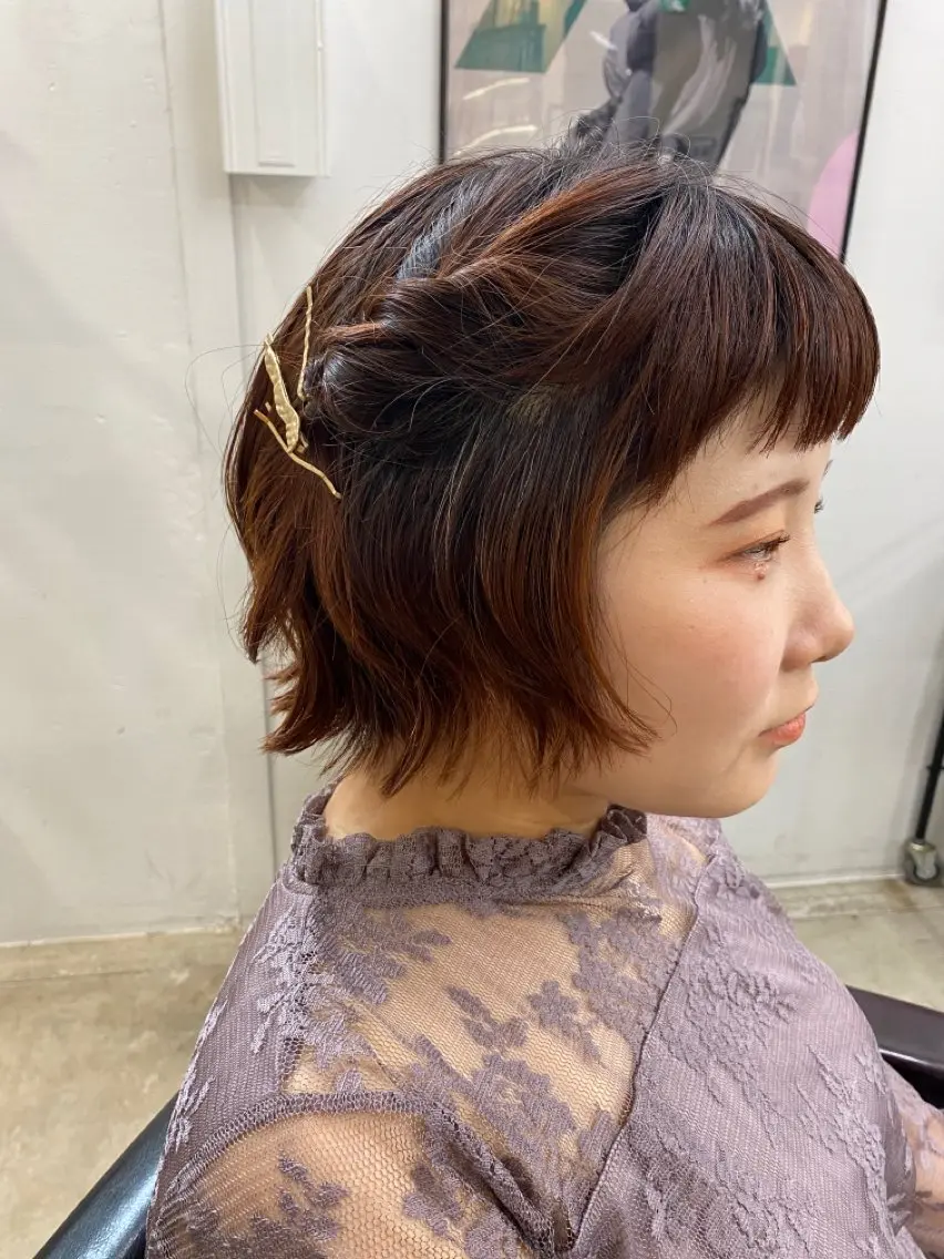 ショート ヘアアレンジ 結婚式・ブライダル ショートヘア ヘアセット 暖色系特化さくら /福岡天神/レイヤーのヘアスタイル