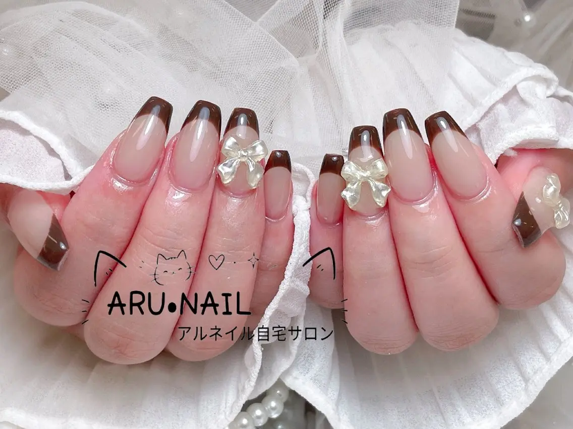 ネイル フレンチネイル リボン ハンドネイル ARU·NAIL 自宅サロン港区宝神のネイルデザイン