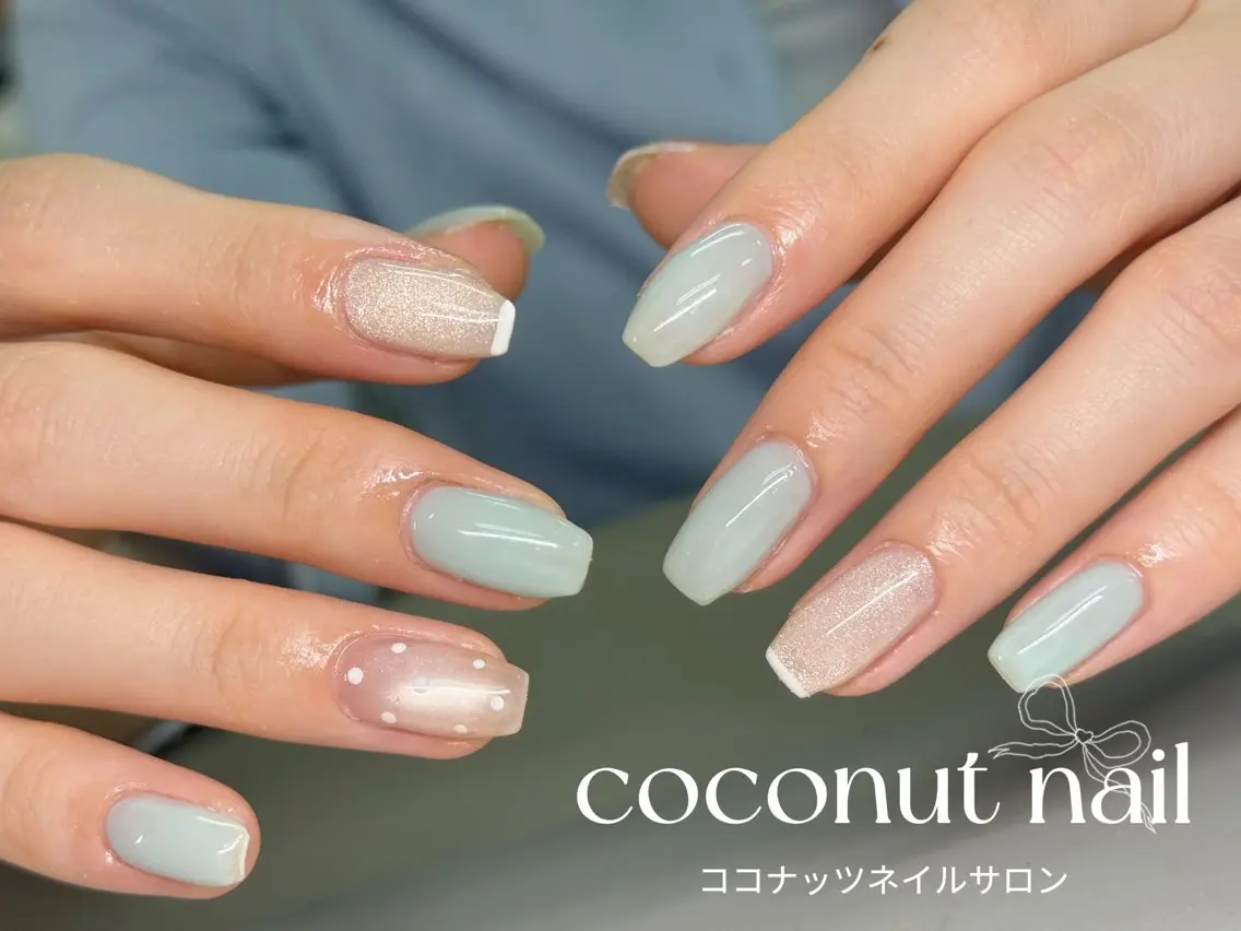 ネイル べっ甲ネイル フレンチネイル キラキラネイル マグネットネイル 大理石ネイル(マーブル) ハンドネイル 神田 ココナッツのネイルデザイン