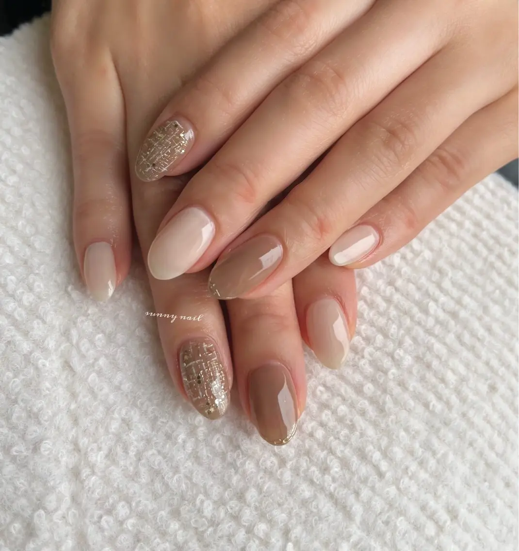 ネイル ジェルネイル ミラーネイル パラジェル ツイードネイル sunny nailのネイルデザイン