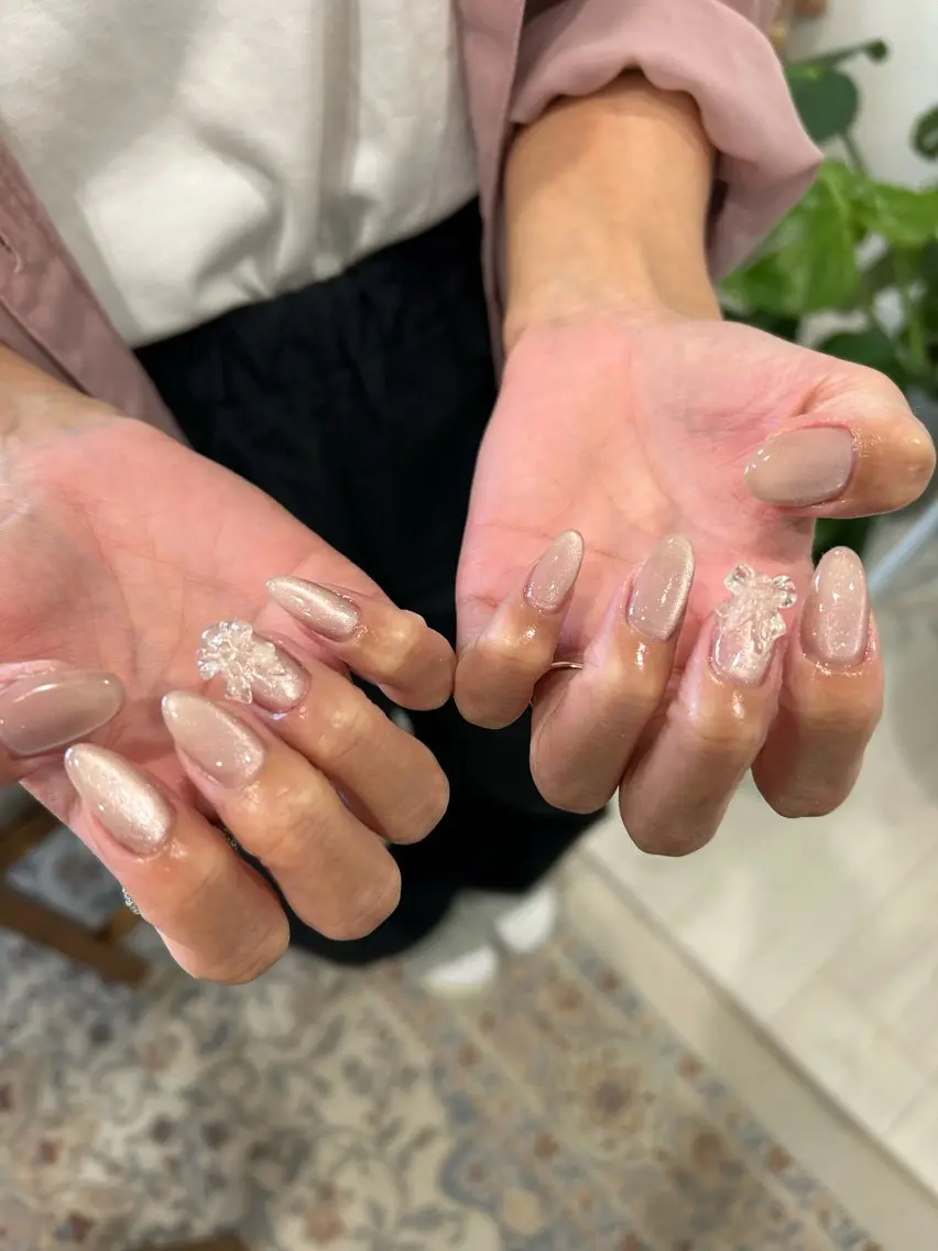 ネイル ワンカラーネイル mellow:ｸﾙﾐ ﹡˖˟༝🎀˖˟ ༝のネイルデザイン