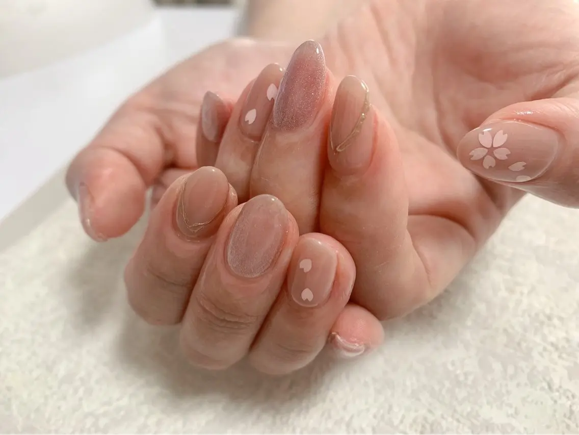 ネイル 桜ネイル ジェルネイル マグネットネイル メンズネイル パラジェル ハンドネイル kikinail 溝の口のネイルデザイン