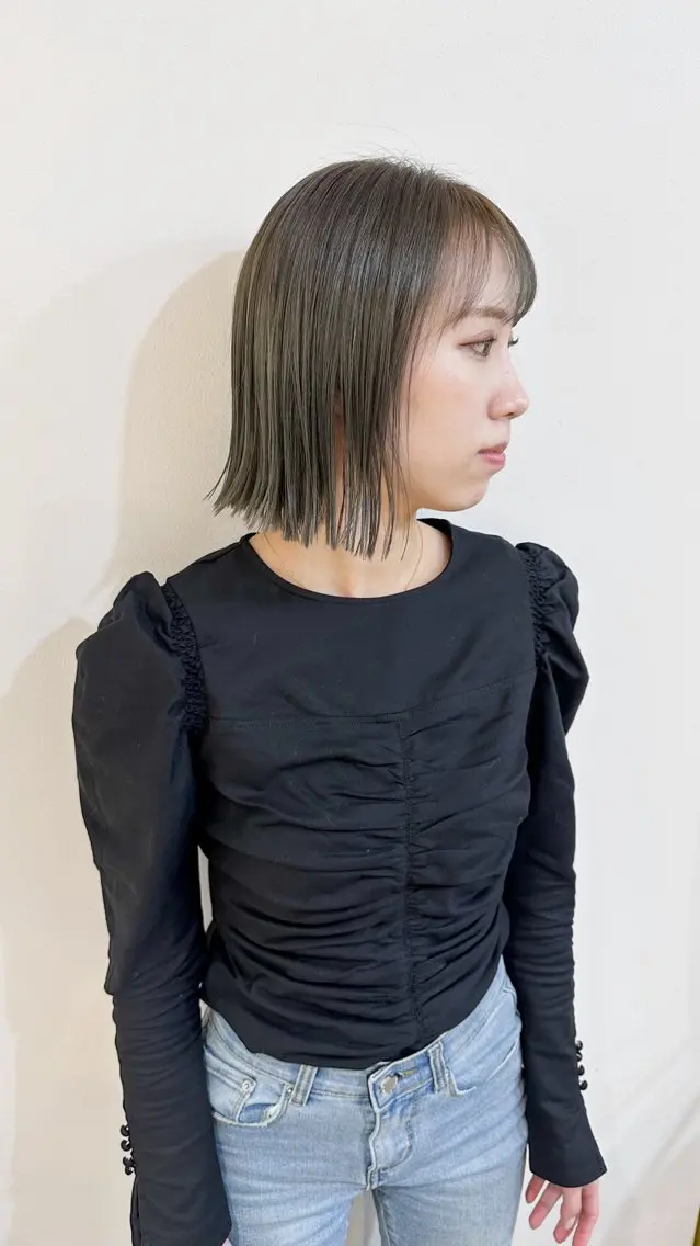 ミディアム カラー ブリーチ 透明感カラー ブリーチなしカラー ボブ 縮毛矯正 カット ヘアカラー トリートメント 竹内啓太 ボブのヘアスタイル