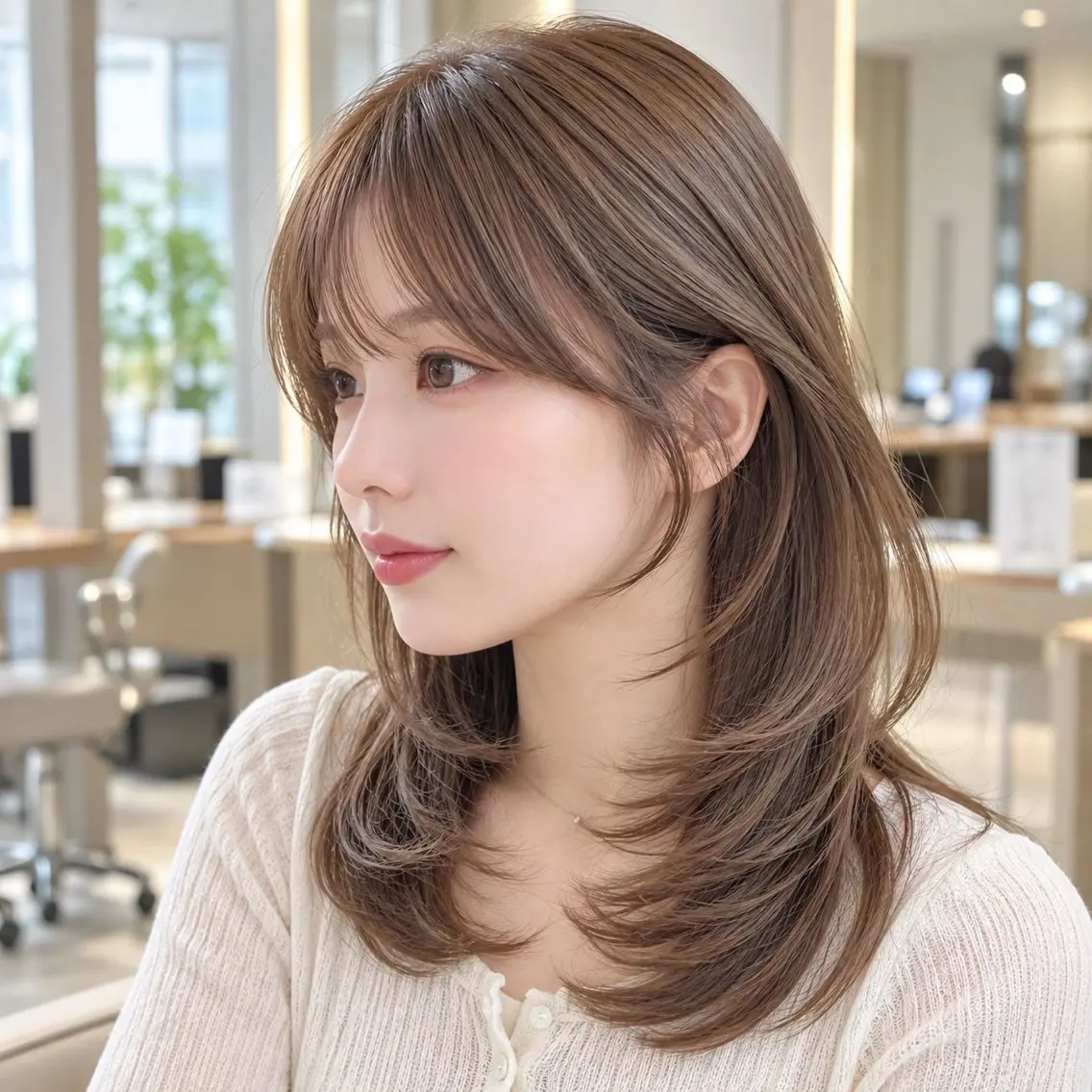 セミロング カラー ブラウンカラー 透明感カラー 顔周りレイヤー/透明 感カラー/難波雄雅のヘアスタイル