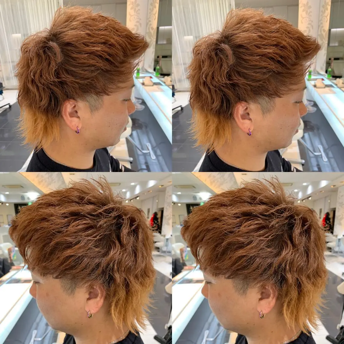 ショート パーマ メンズ メンズブリーチ メンズパーマ メンズウルフカット ウルフカット スパイラルパーマ 赤み消しカラー /透明感カラー 上長のヘアスタイル