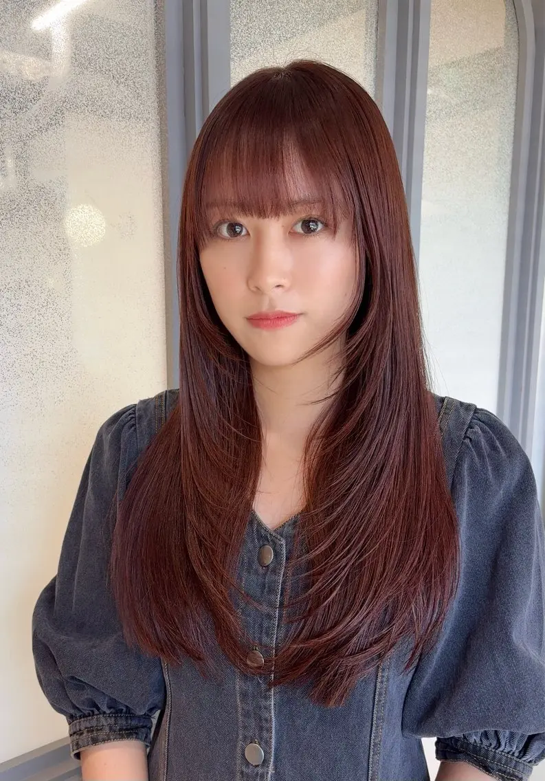 セミロング カラー ブリーチ 透明感カラー ブリーチなしカラー くびれヘア 顔まわりレイヤー カット ヘアカラー トリートメント 2ヶ月も綺麗に /星野六三四のヘアスタイル