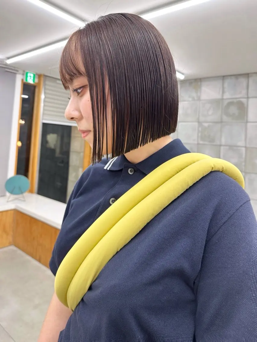 ショート 切りっぱなしボブ 前下がりボブ ミストバング ボブ カット パーマ /レイヤー 榛地渉馬 /矢場町のヘアスタイル