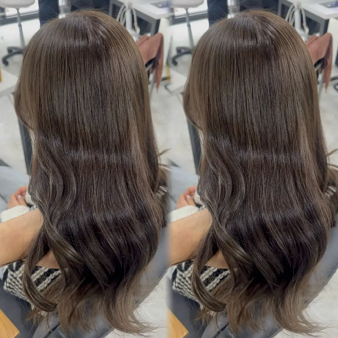 ロング カラー アッシュ アッシュブラウン ベージュカラー 黒髪 ブリーチ カット ヘアカラー トリートメント 赤み無し柔らかカラー 【梅田】madokaのヘアスタイル