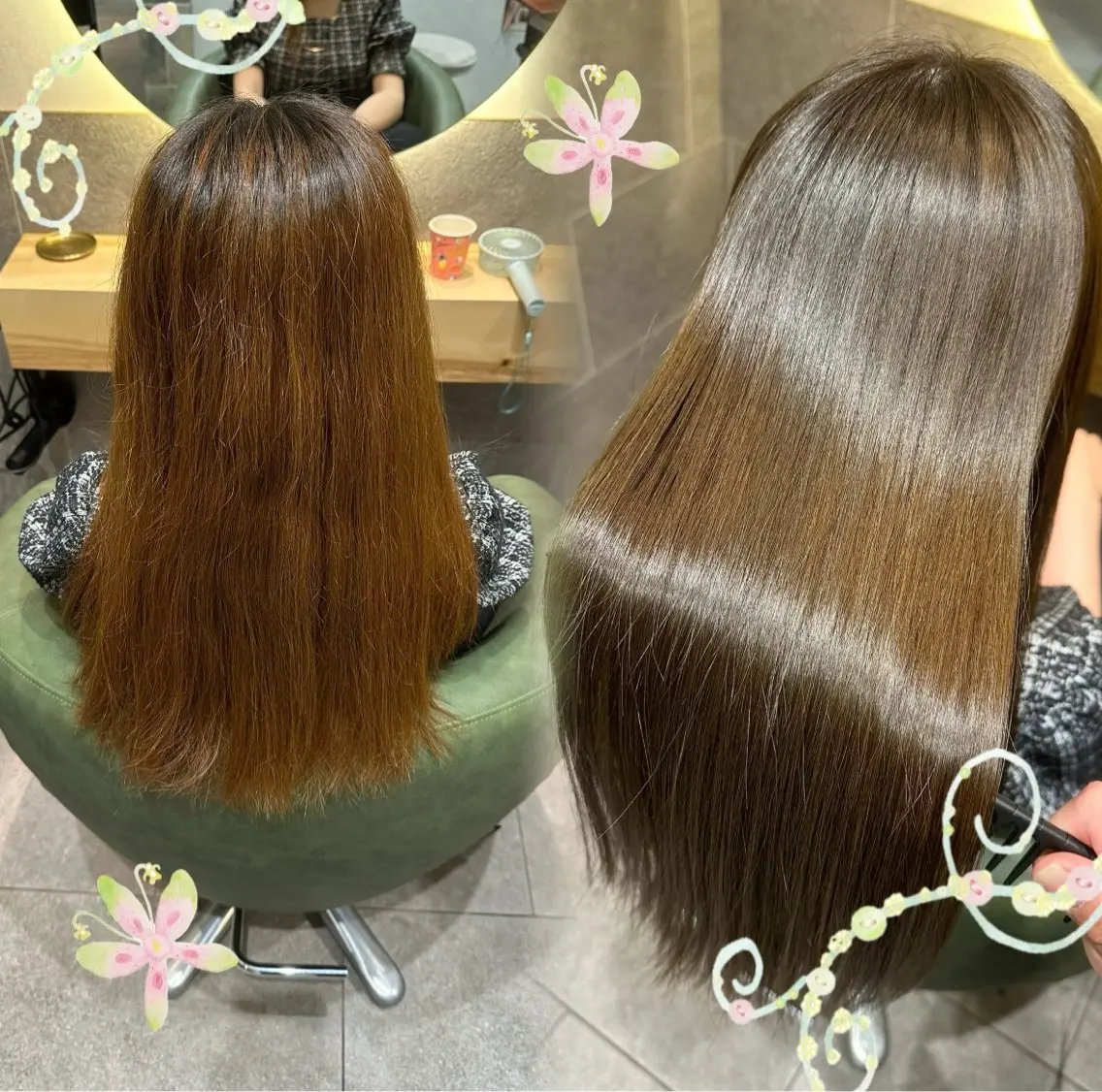 ロング 伸ばしかけ 髪質改善 花華 /九大学研都市 /髪質改善ストレートのヘアスタイル