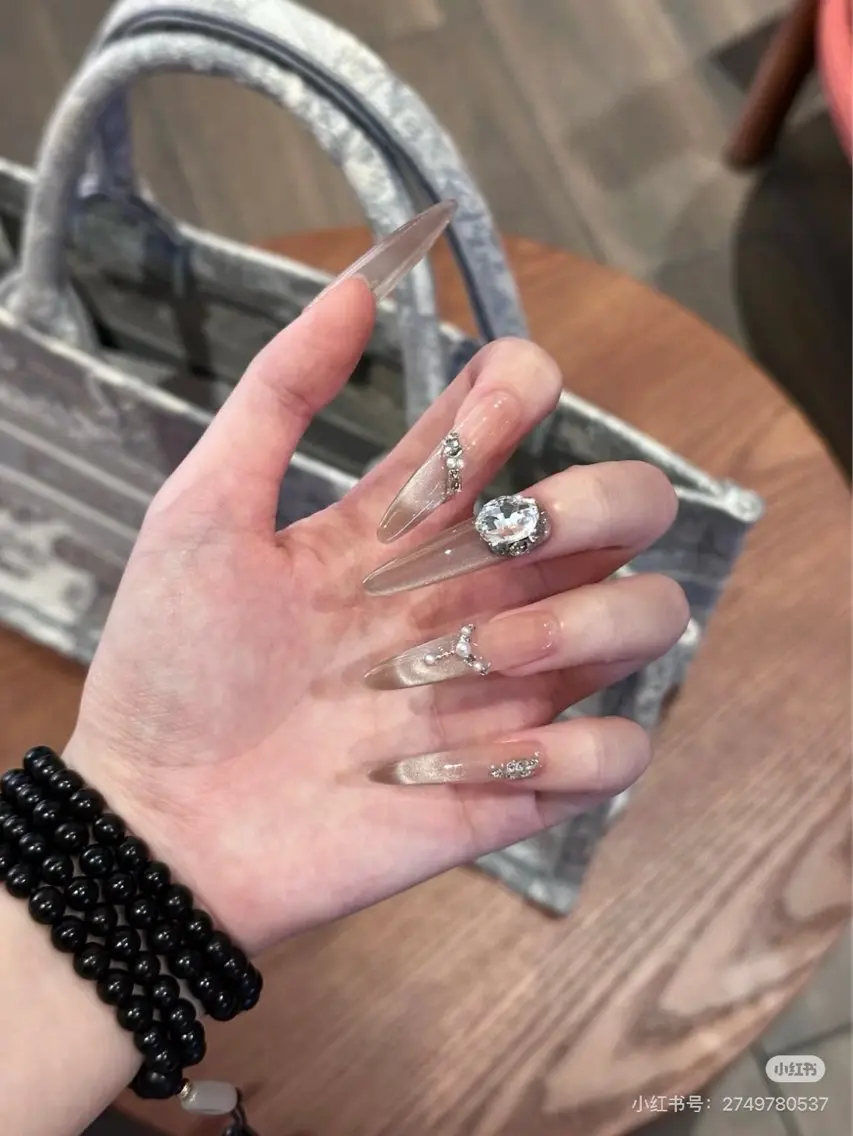 ネイル フレンチネイル ガラスフレンチ キラキラネイル 韓国ネイル ロングネイル star nail salonのネイルデザイン