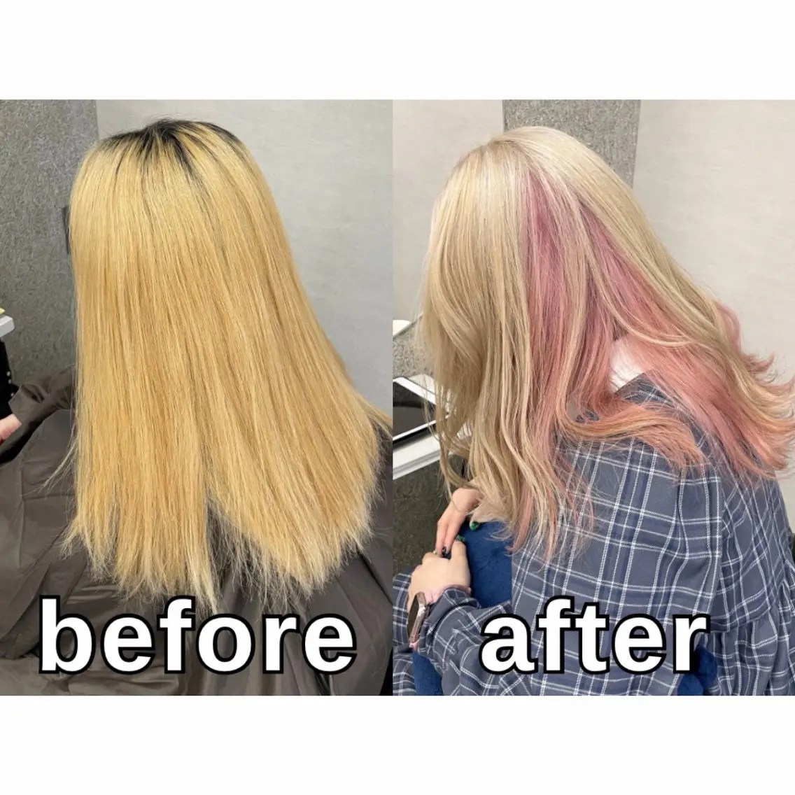 セミロング カラー インナーカラー ピンクカラー カット ヘアカラー トリートメント Lull1人美容室 イージーパーマのヘアスタイル