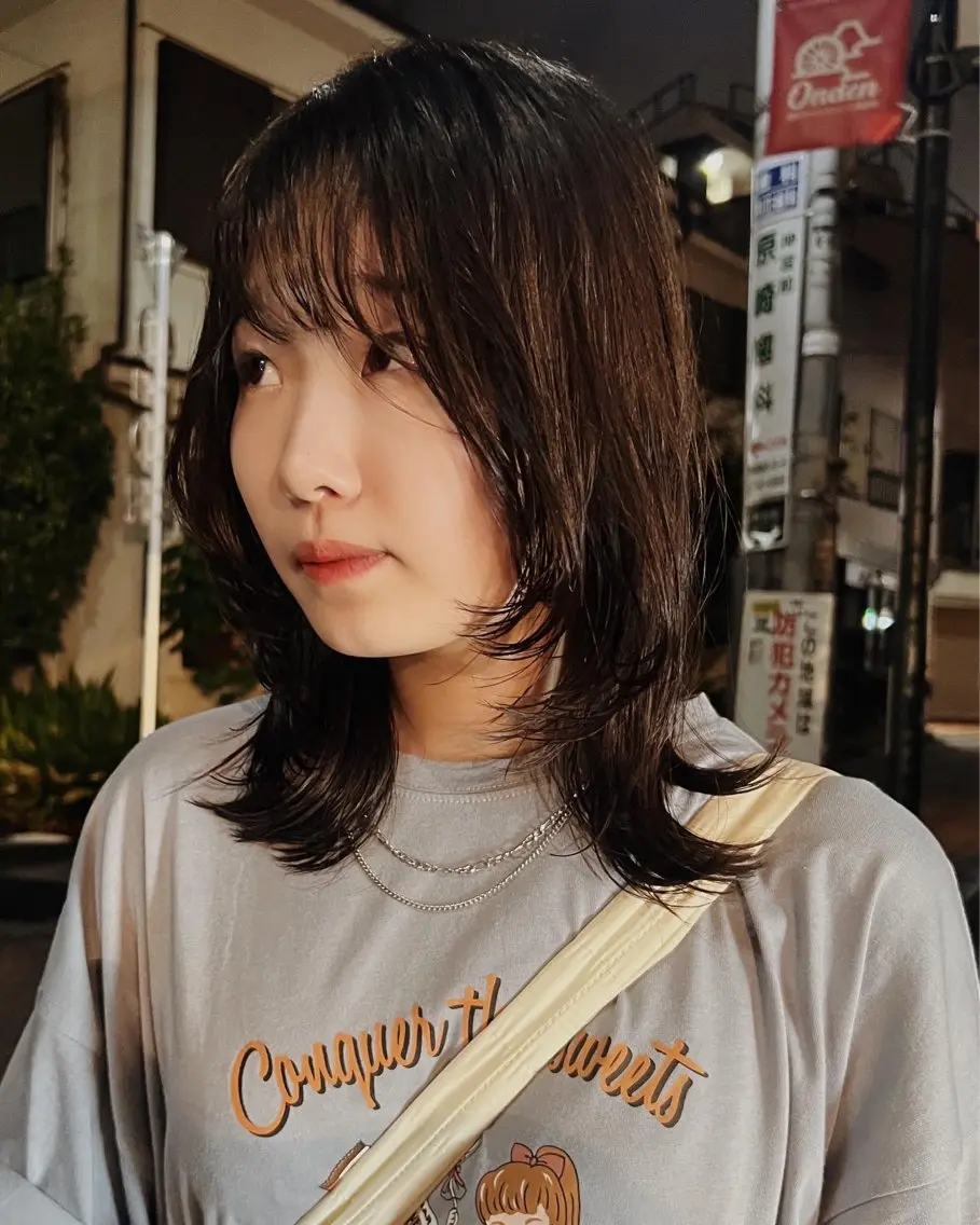 セミロング カラー パーマ ヘアアレンジ くびれヘア 顔まわりレイヤー 韓国風ヘア くびれレイヤー レイヤーカット ショートヘア原宿 fifth コシのヘアスタイル