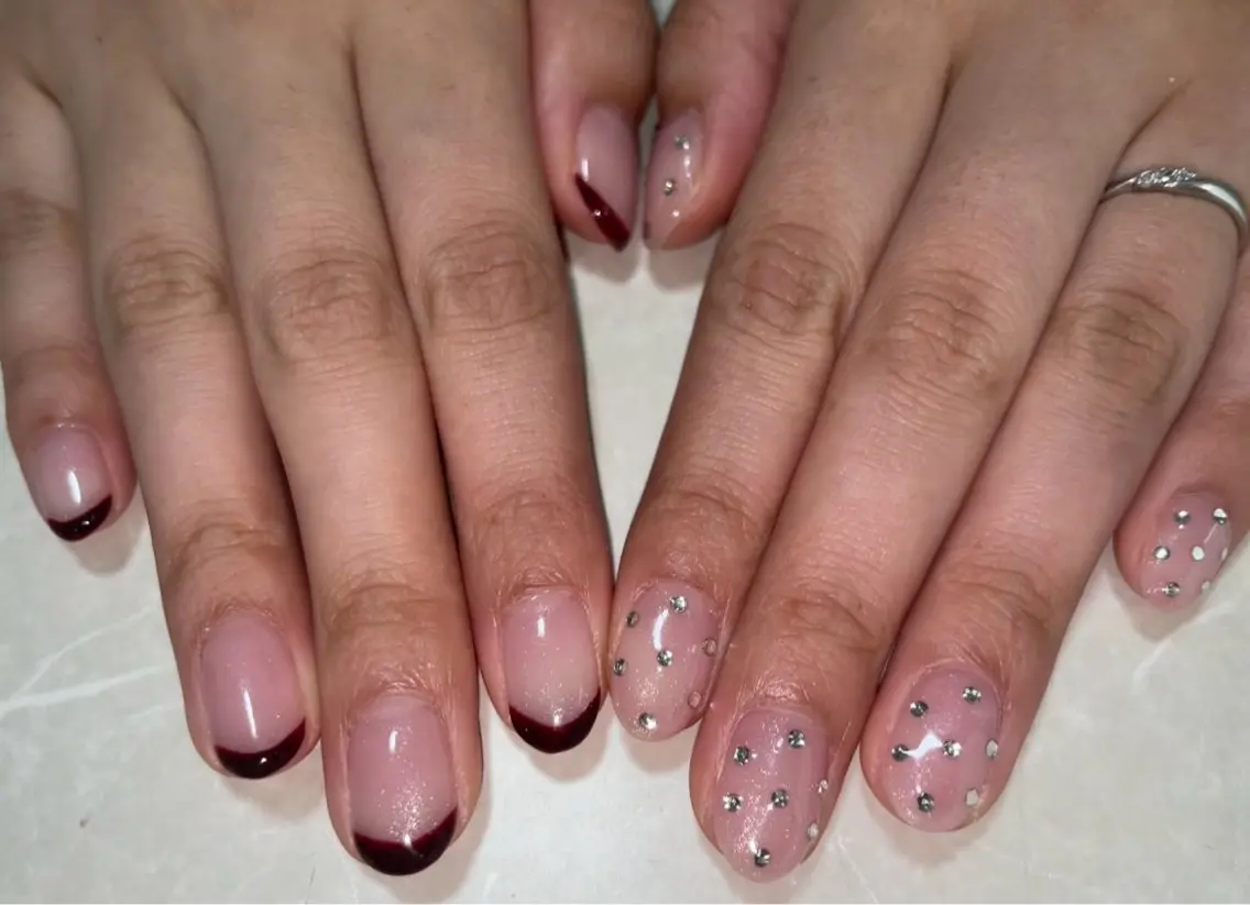ネイル フレンチネイル ストーンネイル ハンドネイル Nail Salon Pure のぞみのネイルデザイン