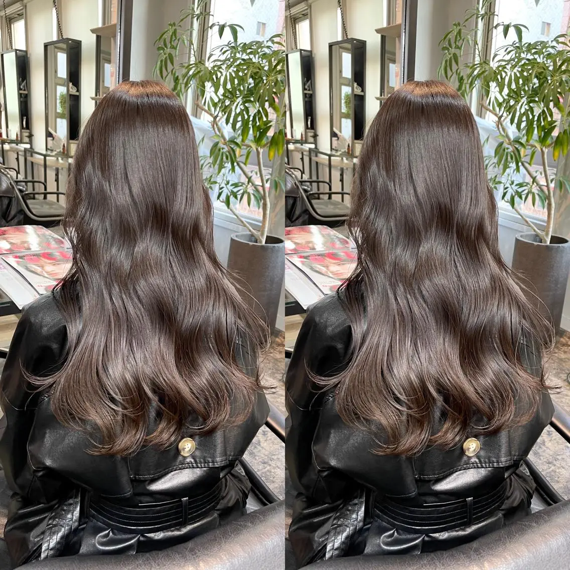 ロング カラー ブリーチ ケアカラー グレージュ ブリーチなしカラー 元町神戸 國井椋介のヘアスタイル