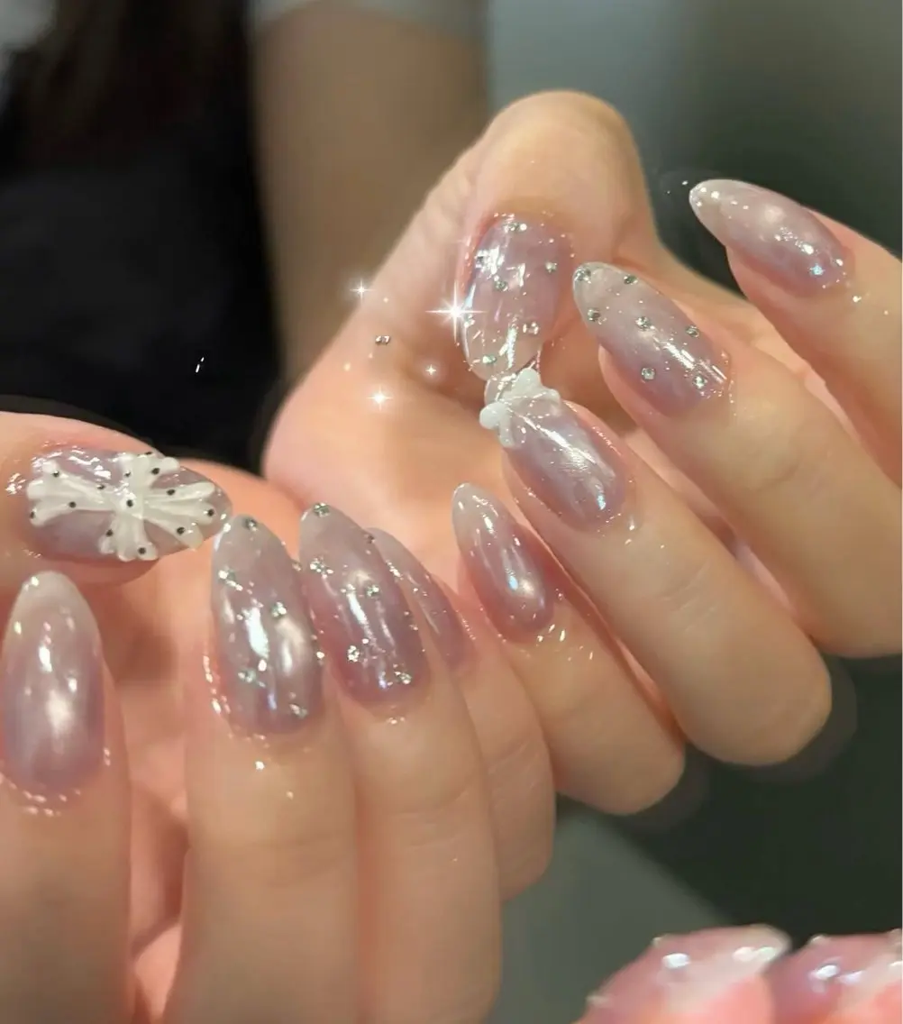 ネイル オーロラネイル チークネイル ドット フレンチネイル ジェルネイル ハンドネイル Floria nail salonのネイルデザイン