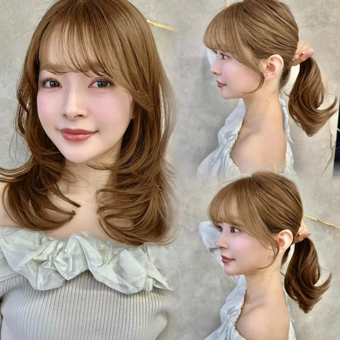 セミロング 顔周りカット レイヤーカット カット ヘアカラー トリートメント 本田 奈穂美のヘアスタイル