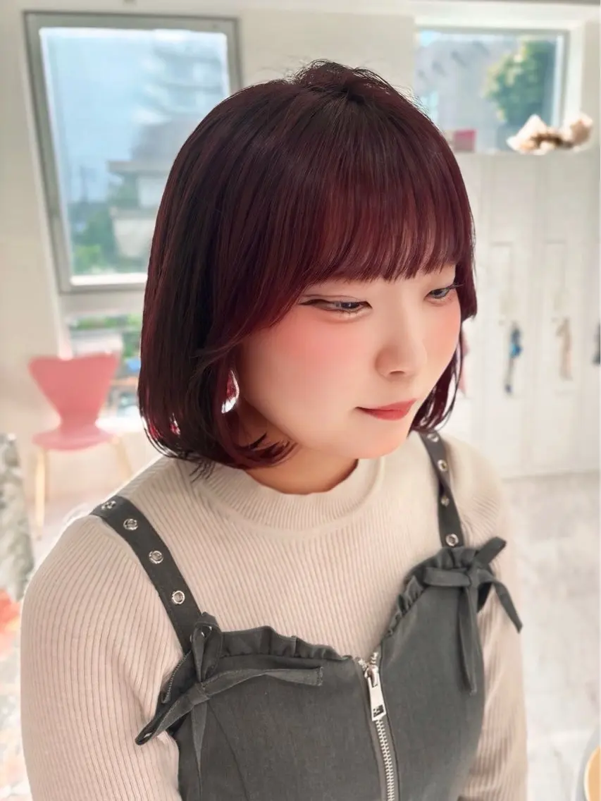 ミディアム カラー ラベンダーカラー ピンクカラー ピンクラベンダー ボブ SAYAKA 🍒／ボブ／暖色のヘアスタイル