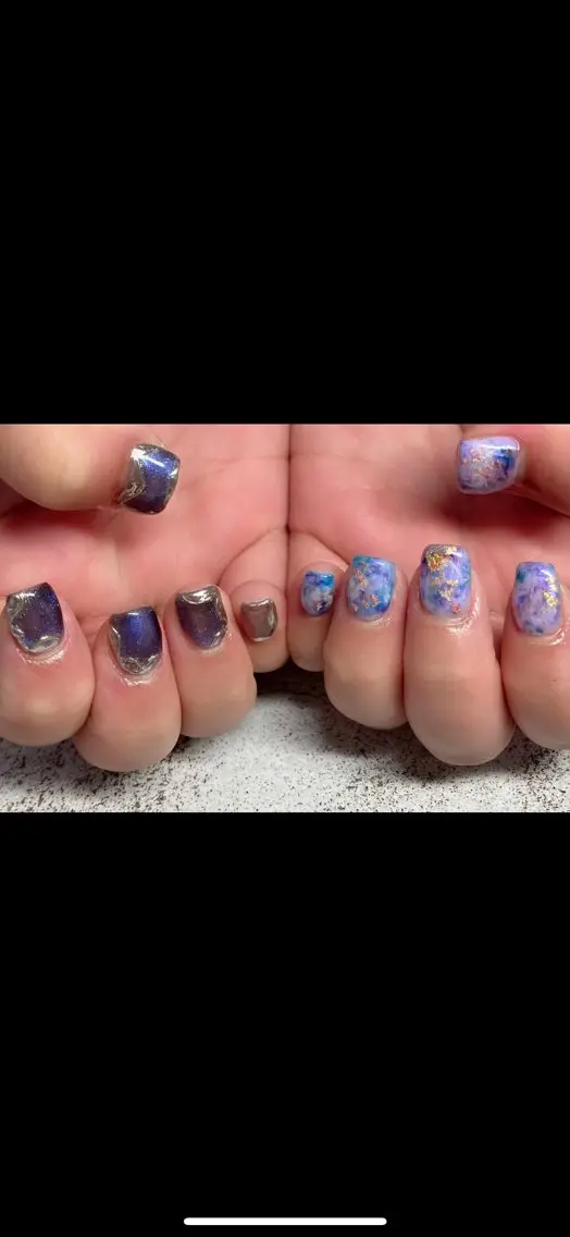 ネイル ブルー ゴールド ミラーネイル ニュアンスネイル SUI nailのネイルデザイン
