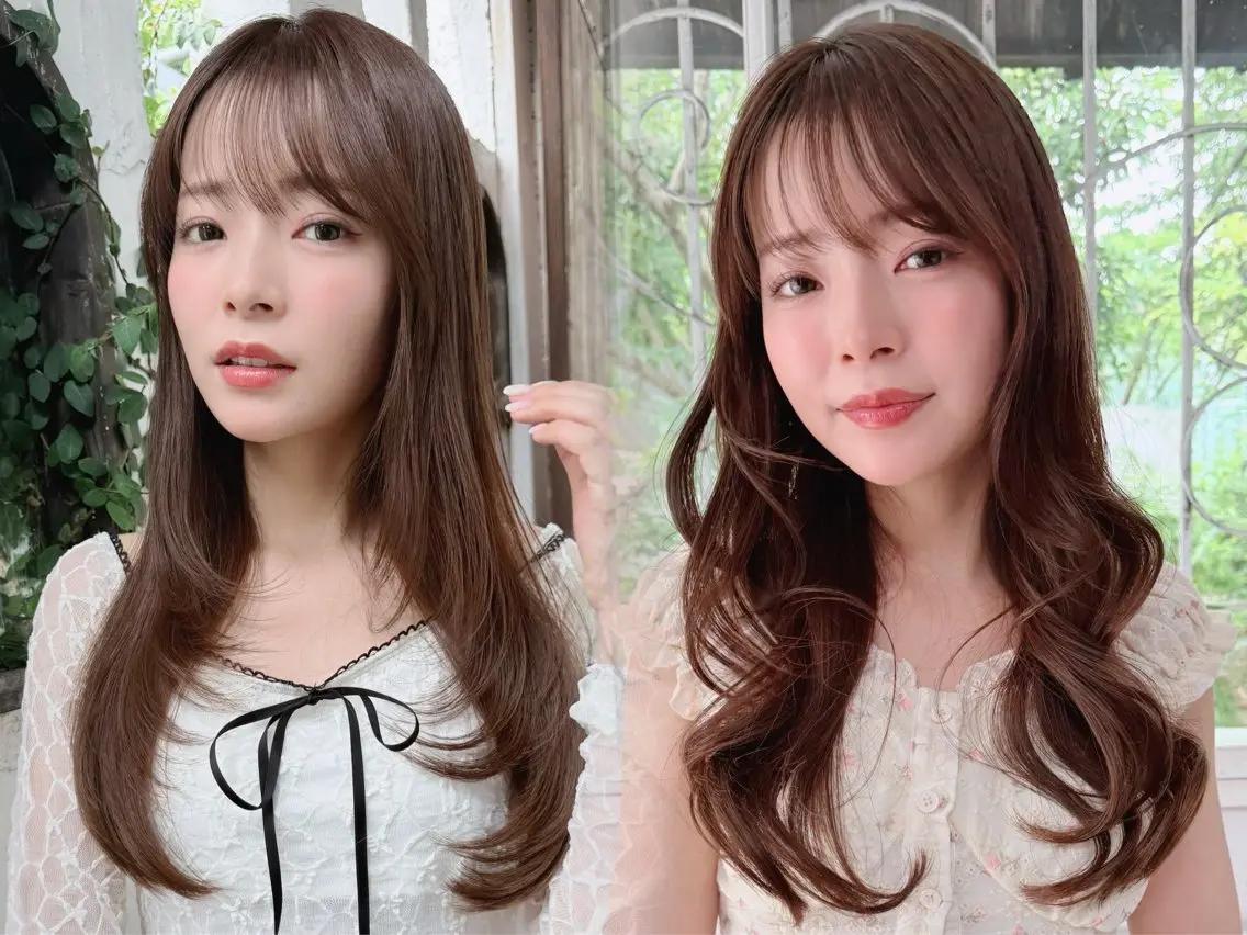 ロング カット ヘアカラー トリートメント 山本翔一郎 韓国顔周りレイヤーのヘアスタイル