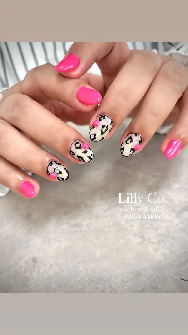 ネイル アニマル柄 おそろいネイル ショートネイル ハンドネイル ハンドケア Lilly Co.のネイルデザイン