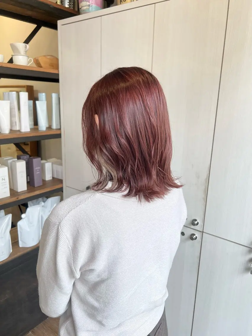 カラー ブリーチ ブラウンカラー ブリーチなしカラー ピンクカラー ヘアカラー きむら なみか🪐のヘアスタイル