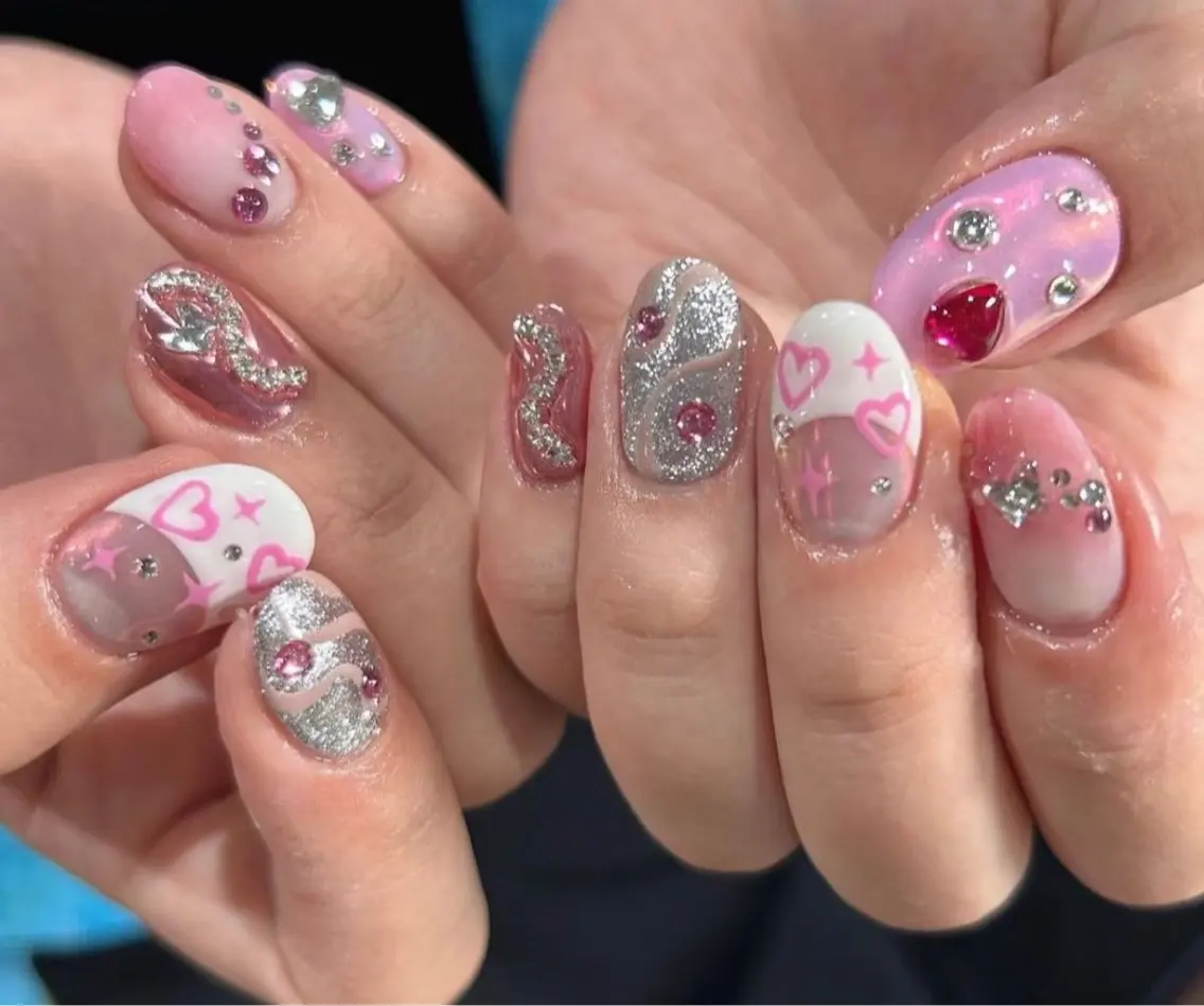 ネイル アートネイル オーロラネイル チークネイル フレンチネイル ガラスフレンチ ハンドネイル 🎀🎀YooLi Nail Salonのネイルデザイン