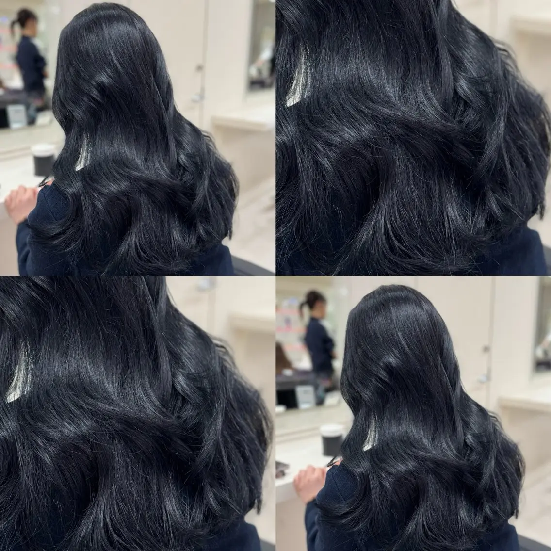 ロング ヘアカラー トリートメント 縮毛矯正× ブルーブラック/池袋のヘアスタイル