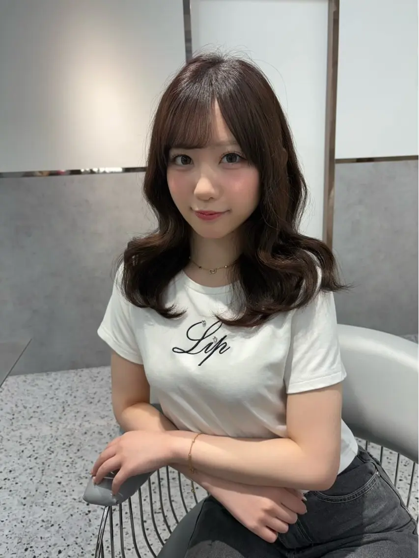 セミロング カラー カット ヘアカラー トリートメント yui🎀ブリーチ なしベージュ／博多のヘアスタイル