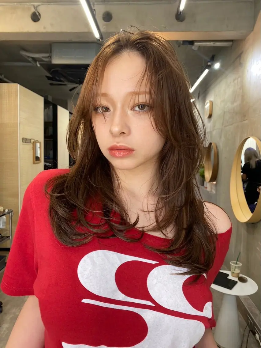 ロング ボブ 顔周りカット ハイライト 髪質改善 韓国風ヘア 南堀江レイヤーカット MIKU🍒のヘアスタイル