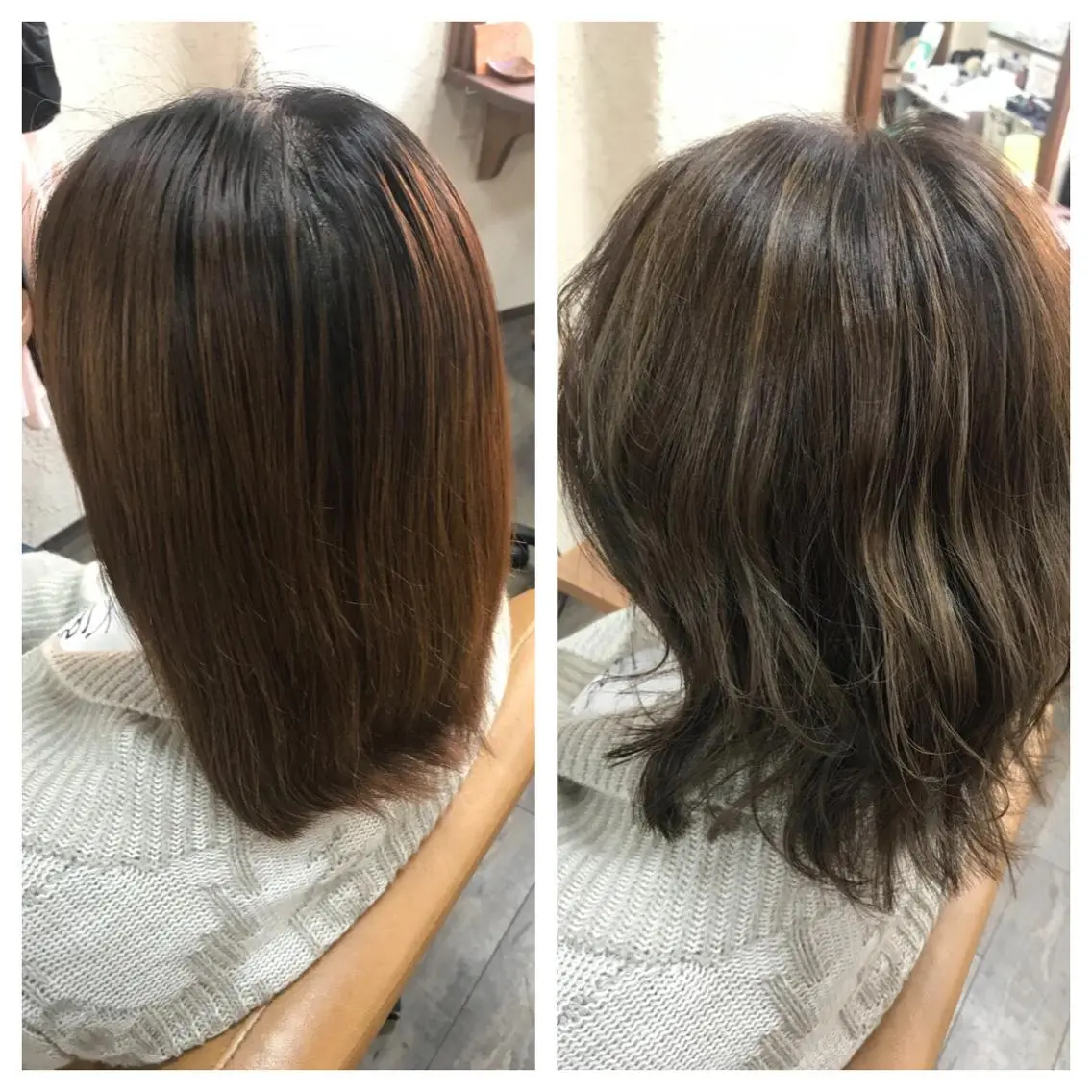 ミディアム ハイライト ヘアカラー 磧本 祐里恵のヘアスタイル