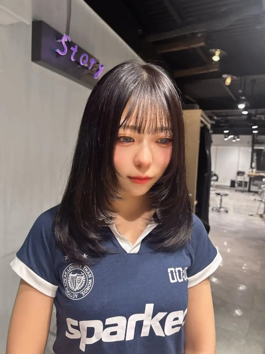 セミロング 韓国風カラー 姫カット 韓国風ヘア レイヤーカット ワンホンレイヤー MEI🎀レイヤー 🎀韓国styleのヘアスタイル