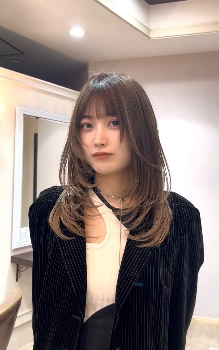 セミロング ハッシュカット カット ヘアカラー トリートメント 山本梨華/ 透明感カラーのヘアスタイル