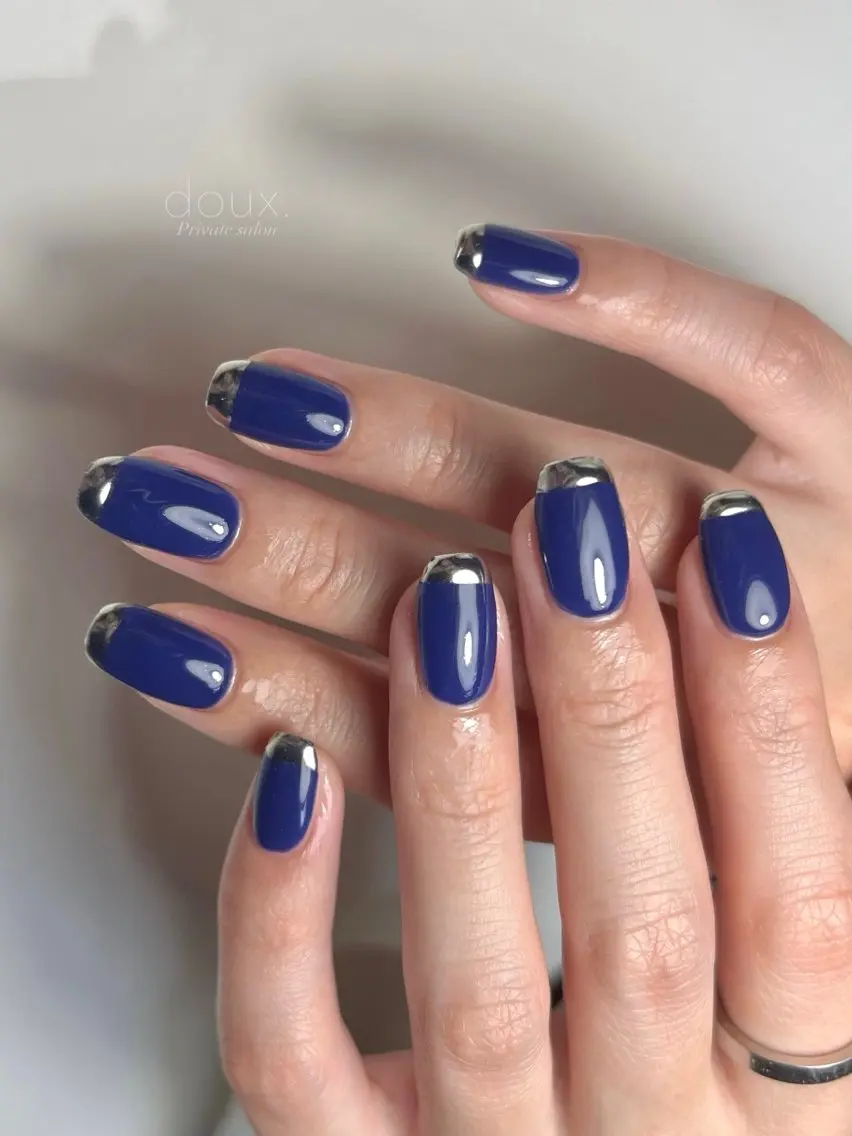ネイル アートネイル フレンチネイル 韓国ネイル ミラーネイル 冬ネイル doux. nailのネイルデザイン