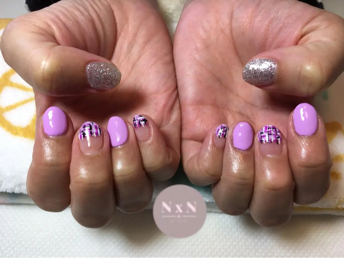 ネイル パープル ツイードネイル ハンドネイル nail salon N×Nのネイルデザイン
