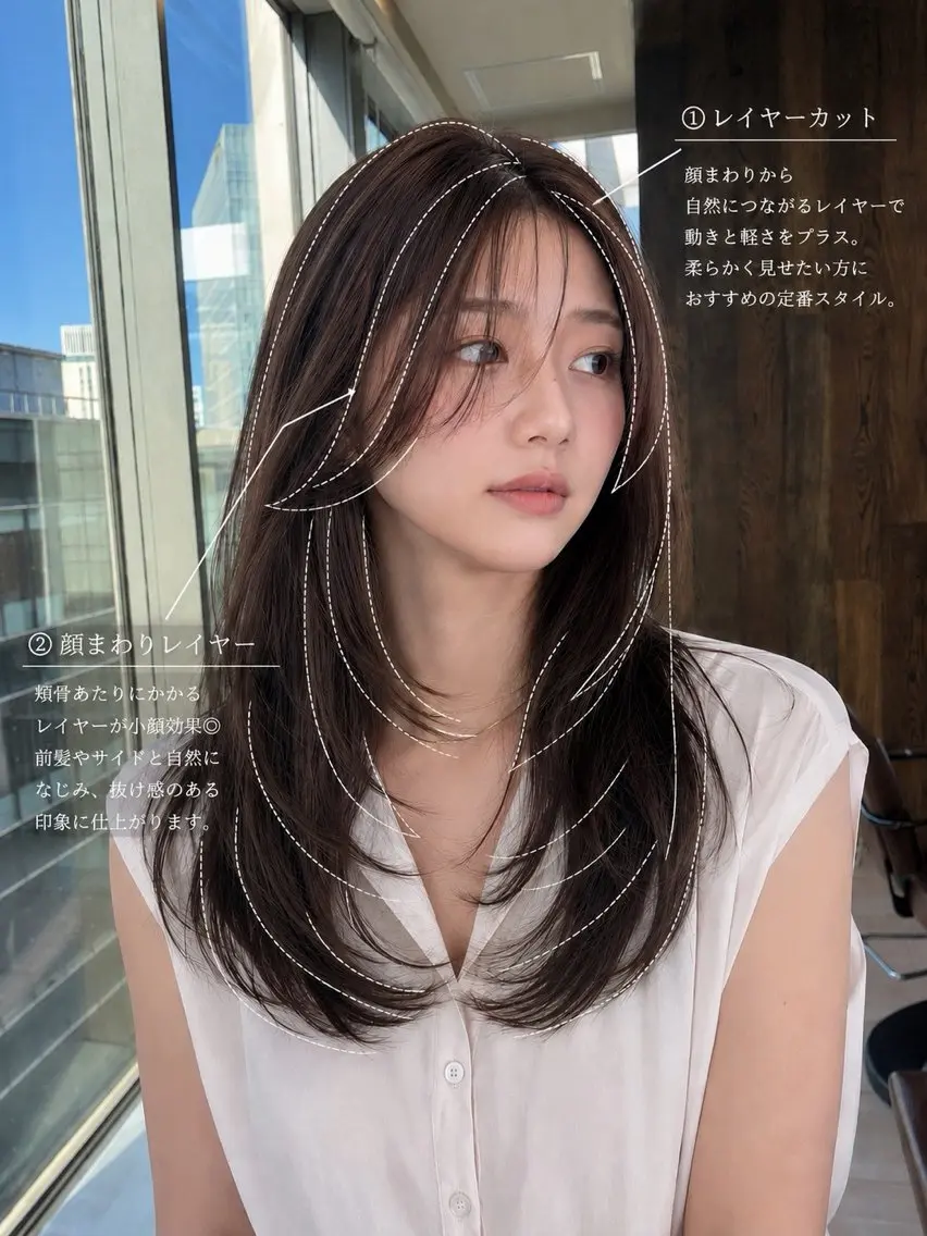 ロング レイヤーカット カット ヘアカラー 透明感カラー/韓国レ イヤー/宮下知也のヘアスタイル
