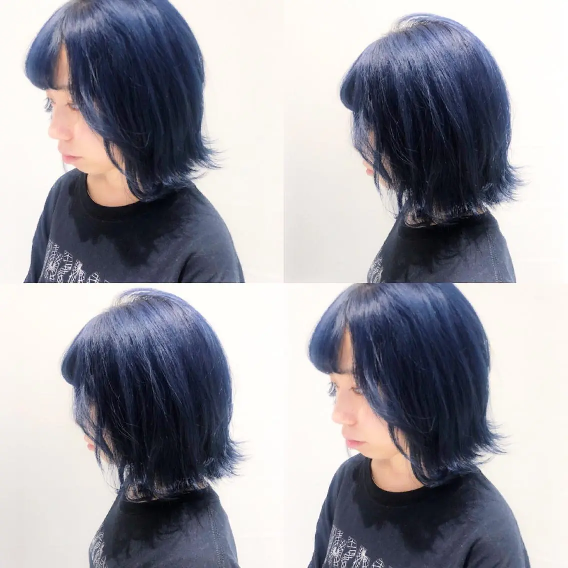 ミディアム カラー ネイビーカラー ウルフカット ハッシュカット/七海のヘアスタイル