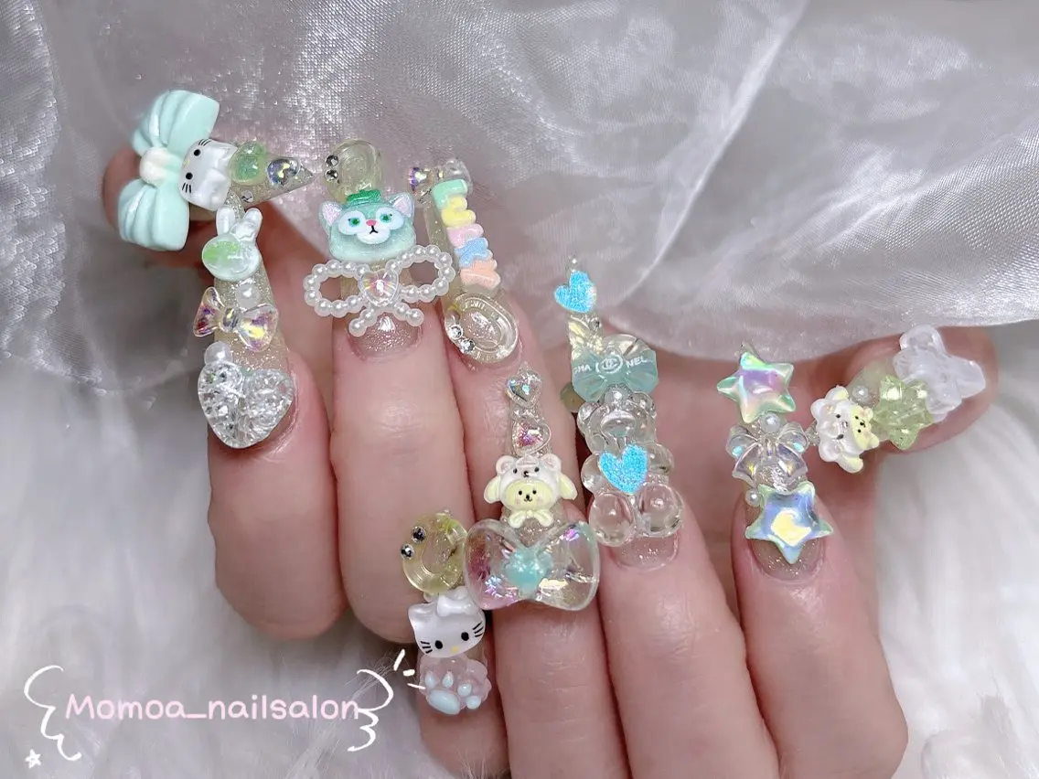 ネイル 成人式 ロングネイル マグネットネイル 大理石ネイル(マーブル) 持ち込み ハンドネイル MoMoA Nail ネイル長さ出し専門店のネイルデザイン