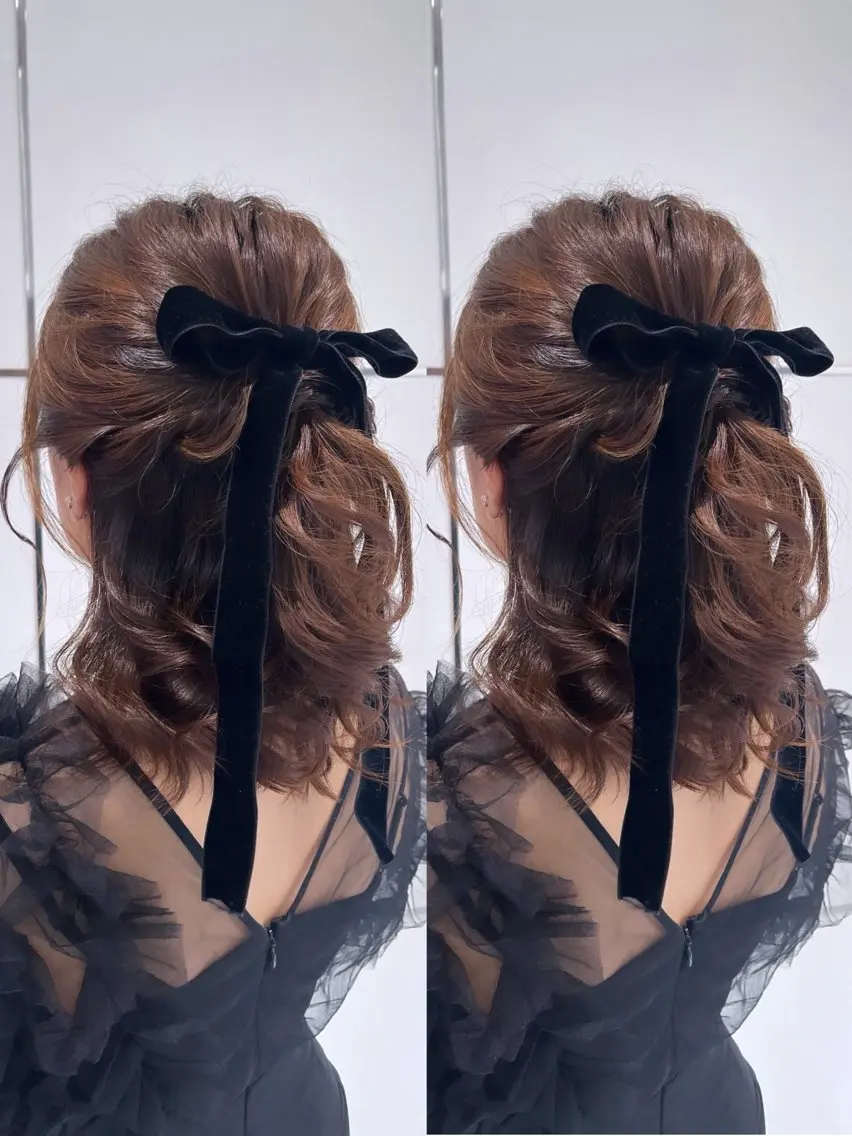 ミディアム ヘアアレンジ ハーフアップ ヘアセット 🦄mimi🦄 艶髪/透明感/メンズのヘアスタイル