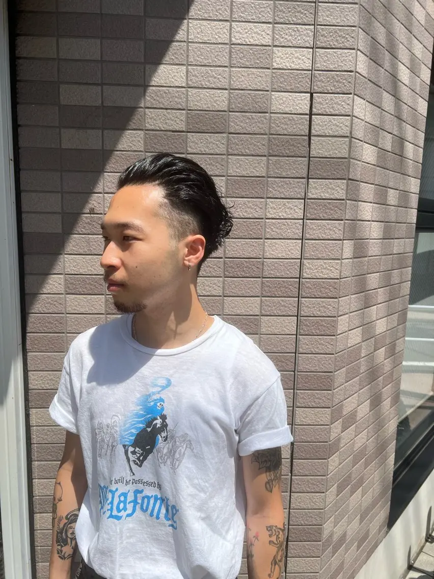 ショート メンズ オールバック フェードカット PERCUT HYUGAのヘアスタイル