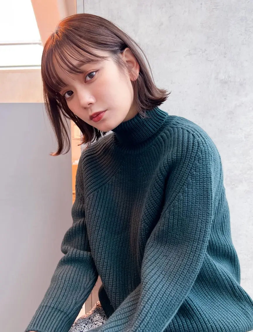 ミディアム ボブ カット ヘアカラー トリートメント ヘアセット 縮毛矯正×艶髪カラー 髪質改善/三ツ木のヘアスタイル