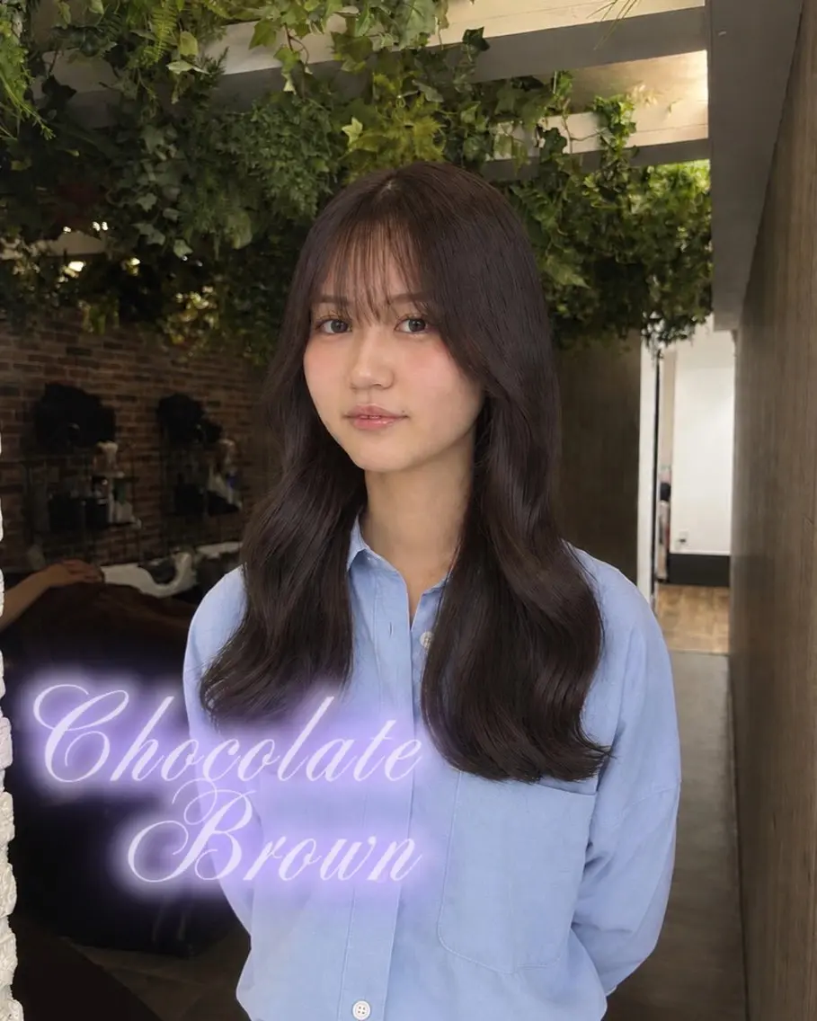 セミロング チョコレートブラウン カット ヘアカラー 坂下 光輝のヘアスタイル