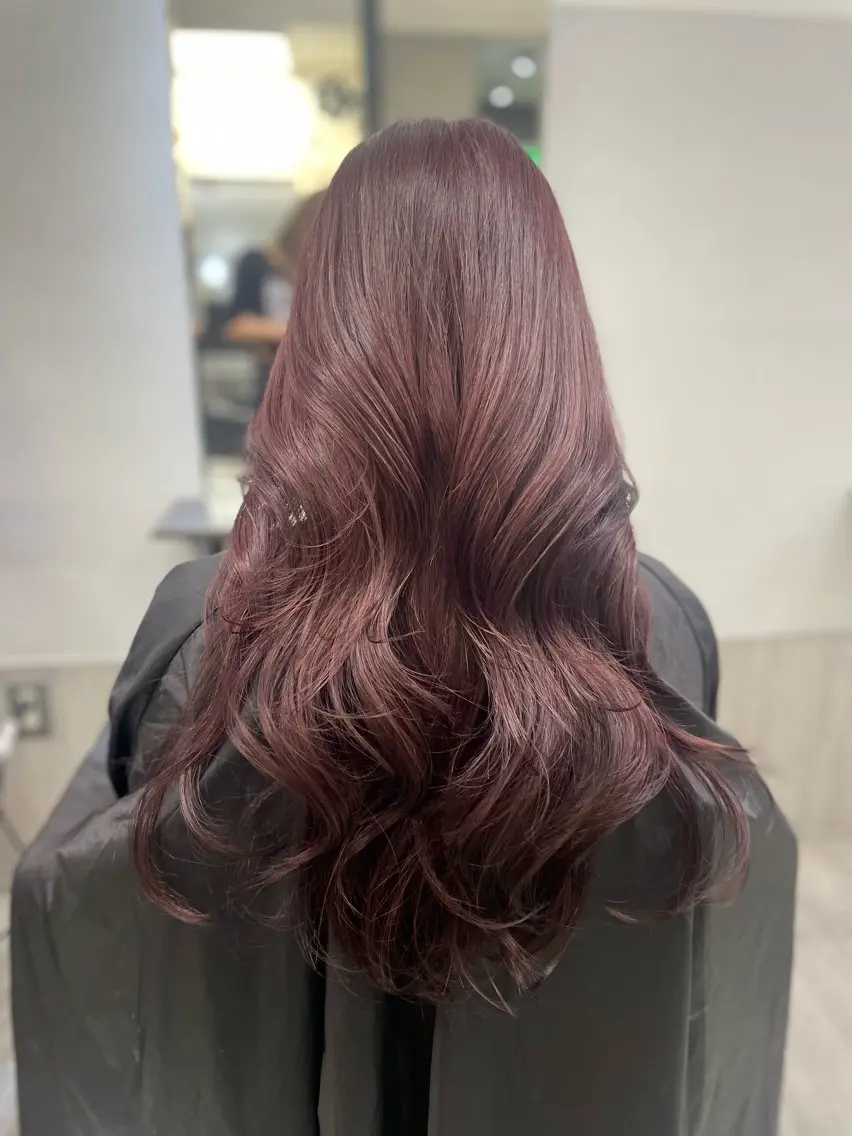 ロング カラー カシス レッドカラー AIRI layer cut hairのヘアスタイル